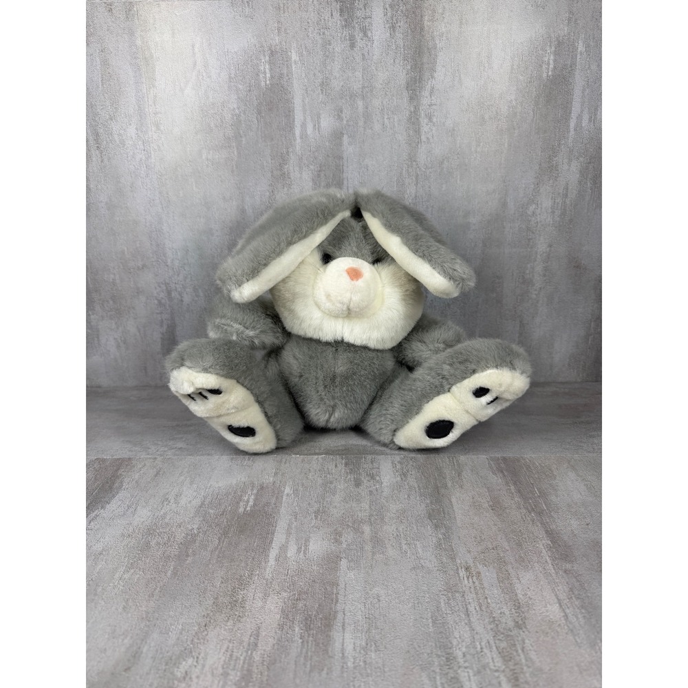 Vintage Mervyns Grey Bunny Rabbit Plush Stuffed Animal Floppy Ears Korea 9 Inch